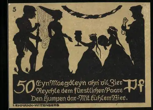 Notgeld Bad Schmiedeberg /Halle 1921, 50 Pfennig, Ein Mägdelein reicht der Fürstin kühles Bier