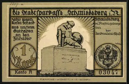 Notgeld Schmiedeberg i. R., 1 Mark, Der Kalkofen bei Oberschmiedeberg 1840