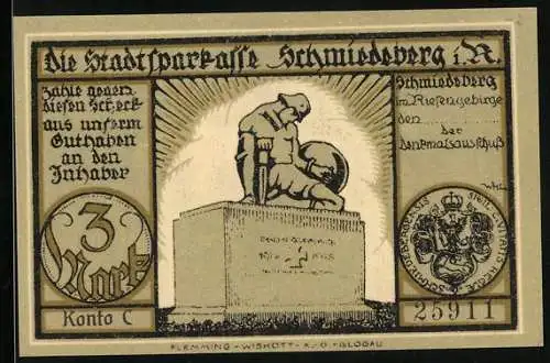 Notgeld Schmiedeberg i. R., 3 Mark, Einzug der Tiroler aus dem Zillerthal