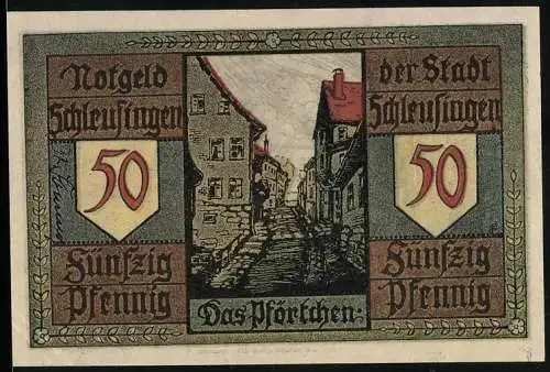 Notgeld Schleusingen, 50 Pfennig, Das Pförtchen, Der Graf ersticht den Zauberer