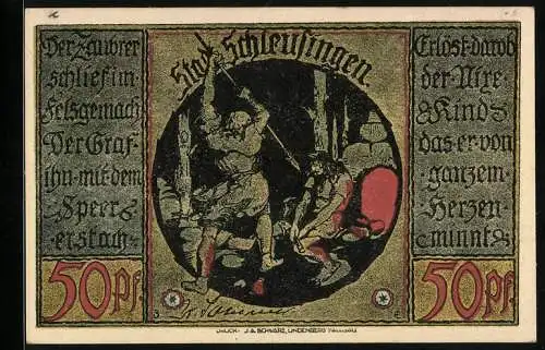 Notgeld Schleusingen, 50 Pfennig, Graf ersticht den Zauberer, Das Pförtchen