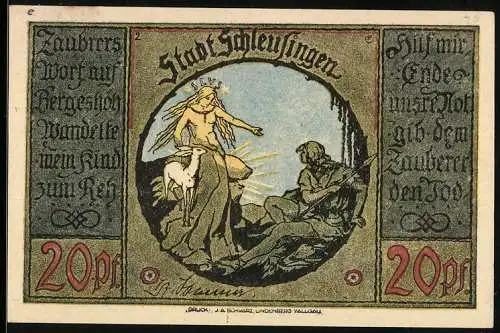 Notgeld Schleusingen, 25 Pfennig, Kind der Wasserfee als Reh