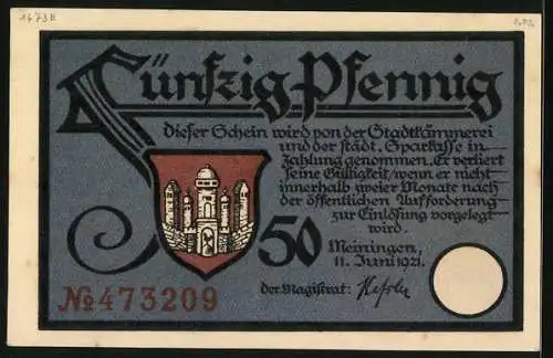 Notgeld Meiningen 1921, 50 Pfennig, Frau Holle und das Hütes-Rezept