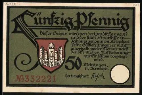 Notgeld Meiningen 1921, 50 Pfennig, Frau Holle im Gasthaus zur Gans