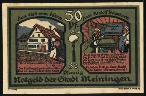 Notgeld Meiningen 1921, 50 Pfennig, Frau Holle im Gasthaus zur Gans