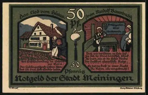 Notgeld Meiningen 1921, 50 Pfennig, Frau Holle und die Schänke Zur Gans