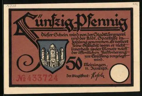 Notgeld Meiningen 1921, 50 Pfennig, Frau Holle und der Kartoffelkloss