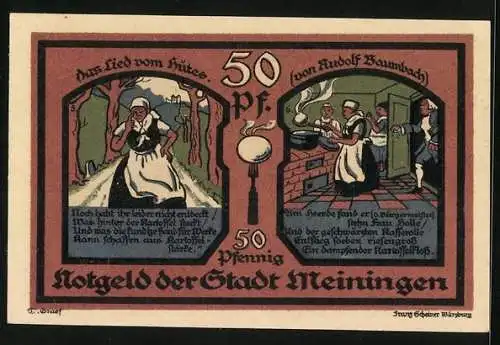 Notgeld Meiningen 1921, 50 Pfennig, Frau Holle und der Kartoffelkloss