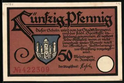 Notgeld Meiningen 1921, 50 Pfennig, Frau Holle kocht Kartoffelklösse
