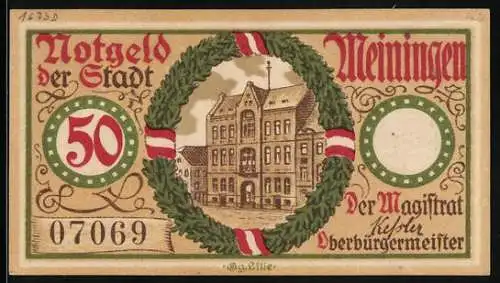 Notgeld Meiningen 1920, 50 Pfennig, Das Rathaus