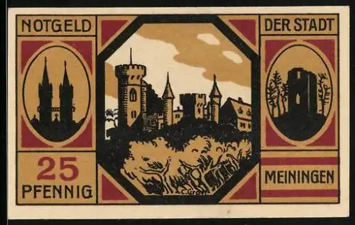 Notgeld Meiningen 1920, 50 Pfennig, Blick auf die Burg