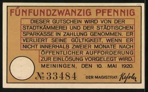 Notgeld Meiningen 1920, 50 Pfennig, Blick auf die Burg
