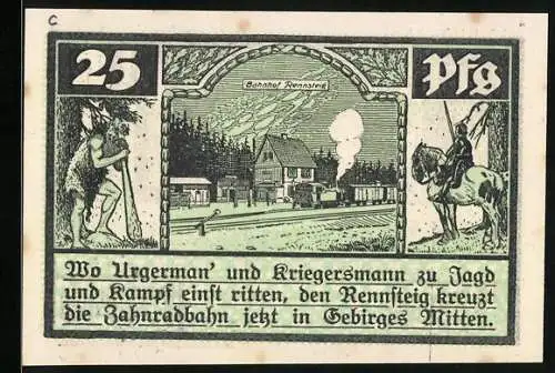 Notgeld Schmiedefeld, 25 Pfennig, Bahnhof Rennsteig