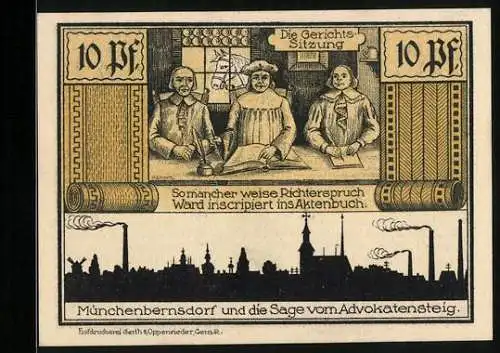 Notgeld Münchenbernsdorf i. Thür. 1921, 10 Pfennig, Die Gerichtssitzung