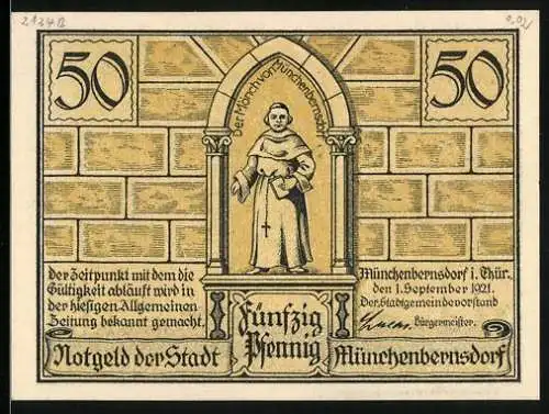Notgeld Münchenbernsdorf i. Thür. 1921, 50 Pfennig, Der Heimritt nach Weida