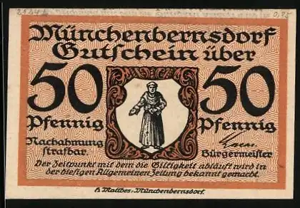 Notgeld Münchenbernsdorf i. Thür., 50 Pfennig, Teppiche, Decken und Läufer