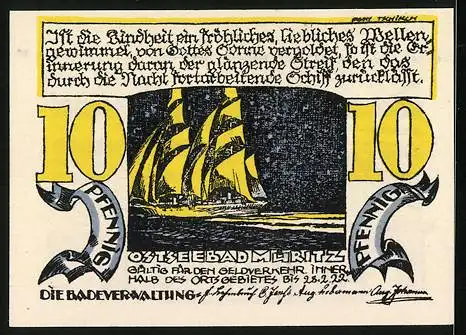 Notgeld Müritz, 10 Pfennig, Ein Ruderboot am Meer