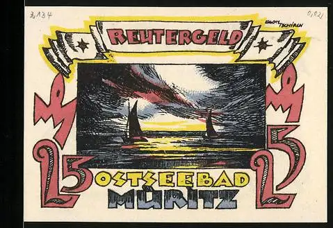 Notgeld Müritz, 25 Pfennig, Segelboote auf dem Meer