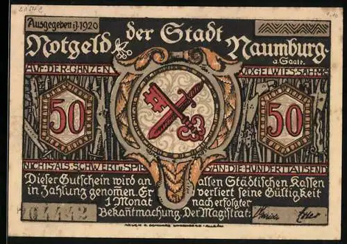 Notgeld Naumburg a. Saale 1920, 50 Pfennig, Nonne betet für die Hungerleidenden