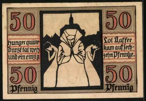 Notgeld Naumburg a. Saale 1920, 50 Pfennig, Nonne betet für die Hungerleidenden