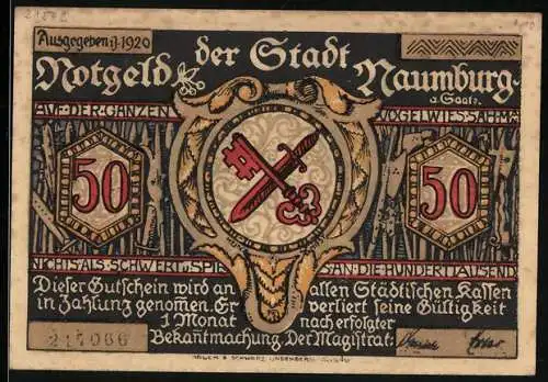 Notgeld Naumburg a. Saale 1920, 50 Pfennig, Die Nonne betet für die Hungerleidenden