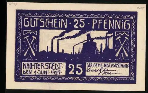 Notgeld Nachterstedt 1921, 25 Pfennig, Blick auf das Industriegebiet