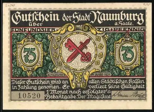 Notgeld Naumburg a. Saale 1921, 75 Pfennig, Das Jacobsthor