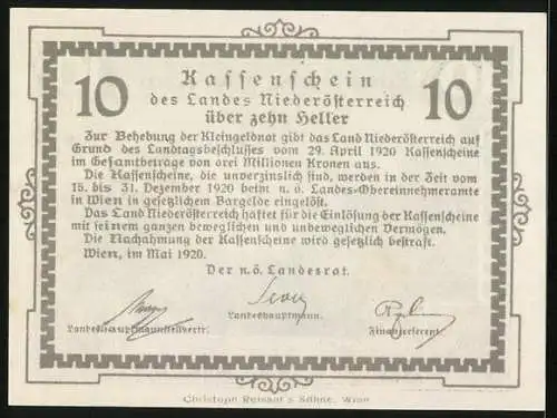 Notgeld Wien 1920, 10 Heller, Berglandschaft mit Viadukt und Tunnel