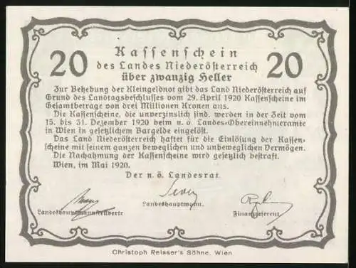 Notgeld Wien 1920, 20 Heller, Raddampfer auf dem Fluss an einem Kloster