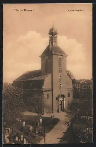 AK Hamburg-Ottensen, Christianskirche mit Kirchhof aus der Vogelschau