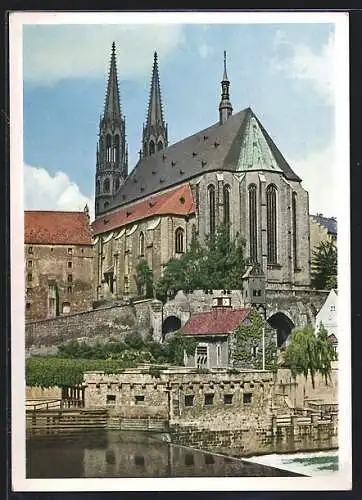 AK Görlitz, Peterskirche, vom Wehr gesehen
