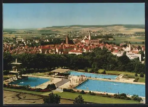 AK Donauwörth, Ortsansicht mit Freibad aus der Vogelschau