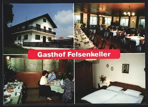 AK Mönchsroth, Gasthof Felsenkeller, Innenansichten Gasträume und Schlafzimmer