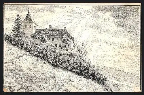 Künstler-AK Untergrombach, Burg am Hang