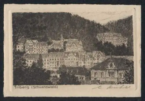 Künstler-AK Triberg /Schwarzwald, Ortsansicht mit Kirche