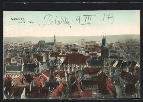 AK Nürnberg, Blick von der Burg über die Dächer der Stadt