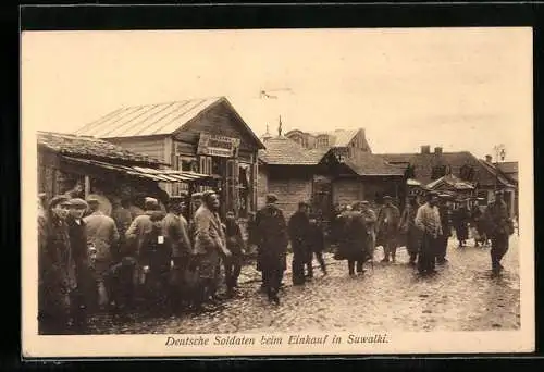 AK Suwalki, Deutsche Soldaten beim Einkauf