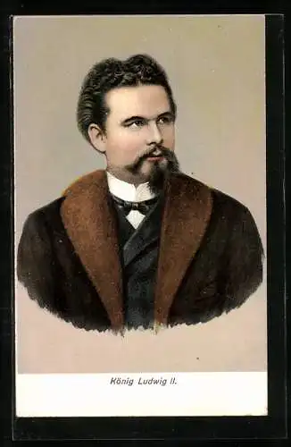 Künstler-AK Portrait von Ludwig II. im Pelzmantel