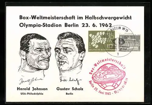 Künstler-AK Berlin, Box-Weltmeisterschaft im Halbschwergewicht, Harold Johnson vs. Bubi Scholz, Olympiastadion 1962