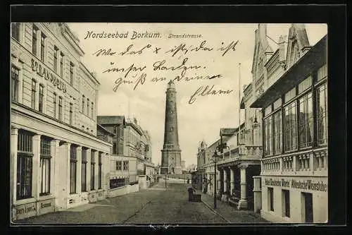 AK Borkum, Strandstrasse mit Leuchtturm