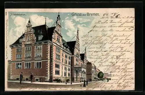 Lithographie Bremen, Ansicht der Stadtbibliothek