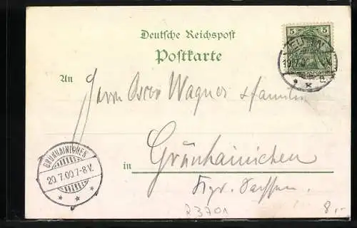 Lithographie Eutin, Gasthof Voss-Haus, Garten-Ansicht