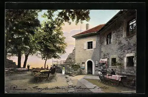AK Bad Blankenburg, Gasthaus im Burghof der Ruine Greifenstein
