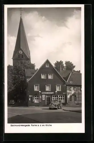 AK Dortmund-Mengede, Gasthof Ellinghaus, Partie a. d. ev. Kirche