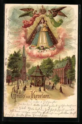 Lithographie Kevelaer, Kirche und Marienbild