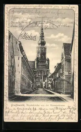 AK Greifswald, Nicolaikirche von der Hunnenstrasse