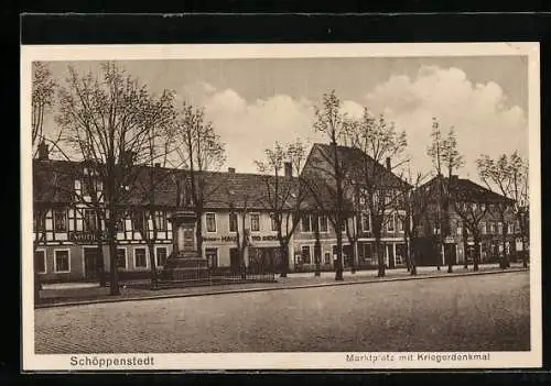 AK Schöppenstedt, Apotheke, Marktplatz mit Kriegerdenkmal