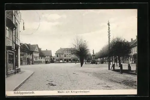 AK Schöppenstedt, Markt mit Kriegerdenkmal