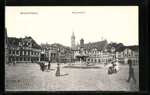 AK Braunschweig, Gasthof zum goldenen Löwen, Gasthof Stadt Leipzig, Hagenmarkt