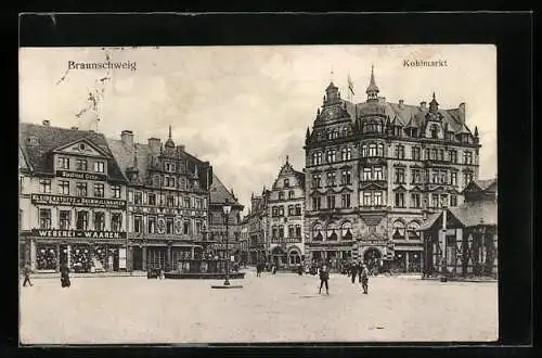 AK Braunschweig, Café Central, Weberei-Waren Siegfried Cohn, Kohlmarkt